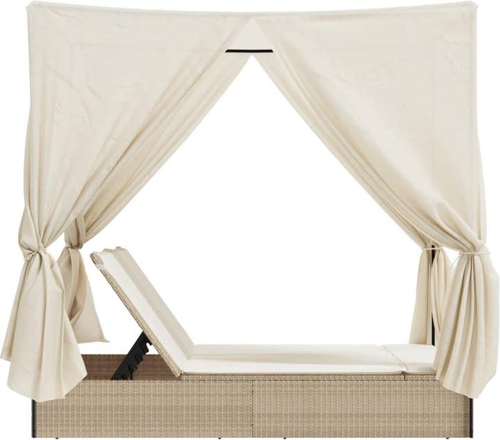 Actual product image VidaXL Double sun lounger Garden lounger with roof Curtains Beige poly rattan (114 cm)