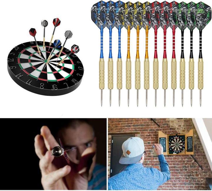 Image du produit I Am Creative Profi Steeldartpfeile 12er Set Dart Kit Totenkopf Flights Bunt (18 g)