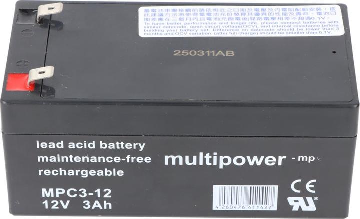 Actual product image Multipower MP3-12C Blei Akku 6,3mm Faston Stecker, zyklenfeste Ausführung (12 V, 3 Ah)