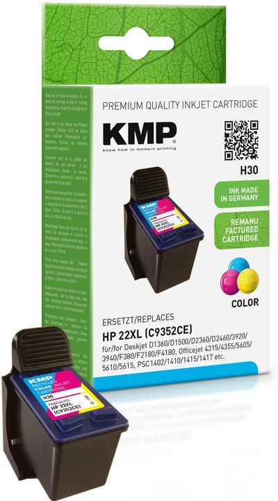 Produktbild KMP Tinte ersetzt HP22XL (C9352CE) (M, C, Y)