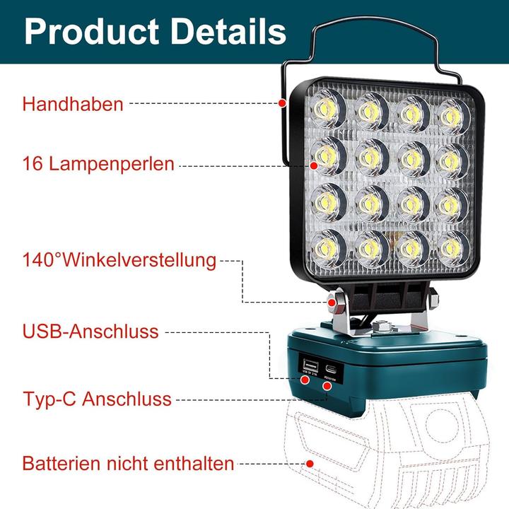 Produktbild ‎Edtran LED Arbeitsleuchte 18V Akku (6000 lm)