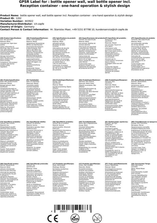 Immagine prodotto Ich-zapfe Apribottiglie a muro con contenitore di raccolta incluso (Cavatappi)