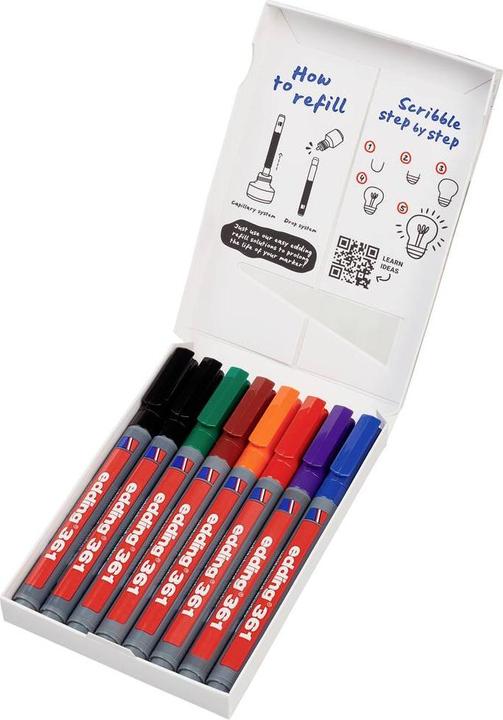 Immagine prodotto Edding Astuccio per pennarelli per lavagna bianca 8 pezzi assortiti (Arancia, Viola, Verde, Blu, Nero, Rosso, Marrone, 1 mm, 8 x)
