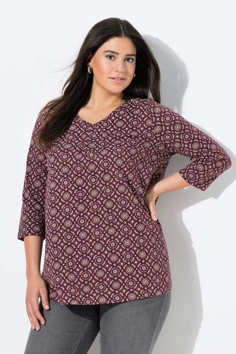 Immagine prodotto Ulla Popken Maglia dal taglio svasato con pieghe decorative, scollo a V e maniche a 3/4 (50, 52)