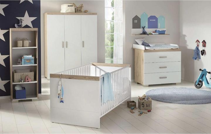 Transland Chambre d'enfant Hilja incl. armoire 3 portes, lit d'enfant et commode avec plan à langer (Armoires pour enfant, Unité de changement, Lit de bébé)