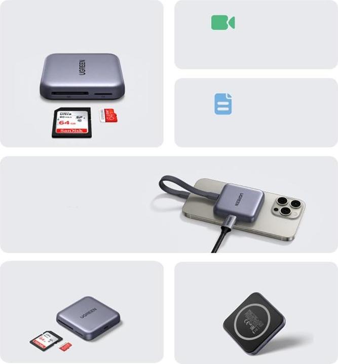 Image du produit Ugreen 3-in-1 Memory Card Reader CM898 – USB-C / MagSafe / SD & TF – Black (USB-C)