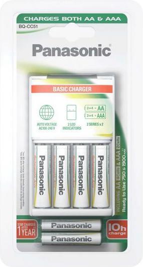 Panasonic Chargeur de base BQ-CC51 (6 pcs, AAA, AA, Piles rechargeables + chargeur)