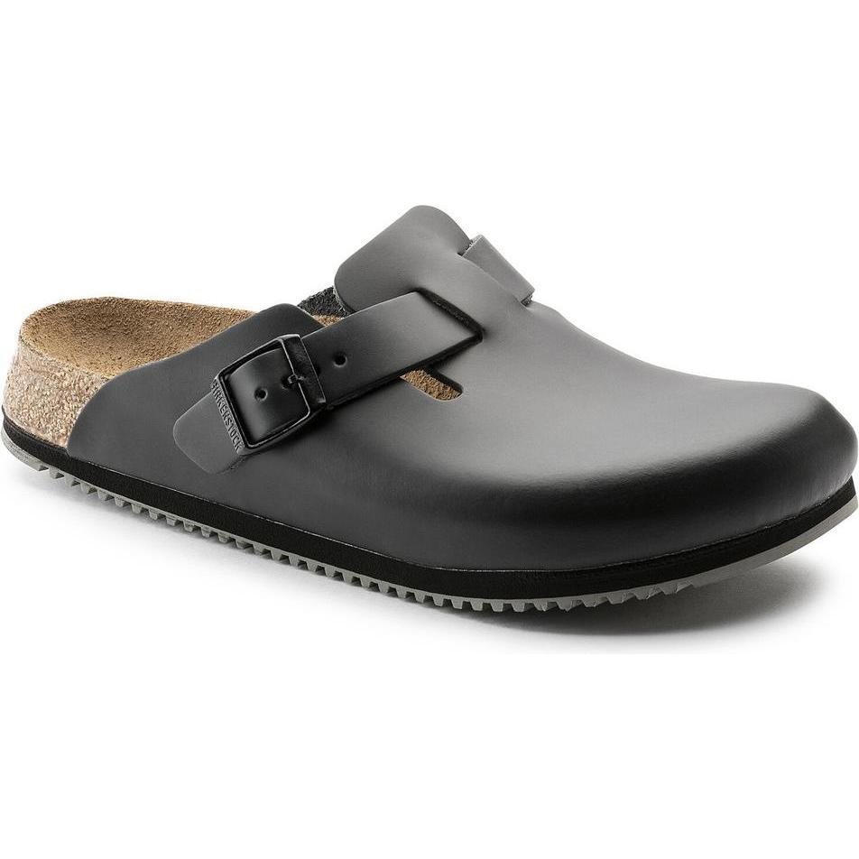 Birkenstock, Herren, Hausschuhe, Boston Super Grip Naturleder Normal, Schwarz, (47)