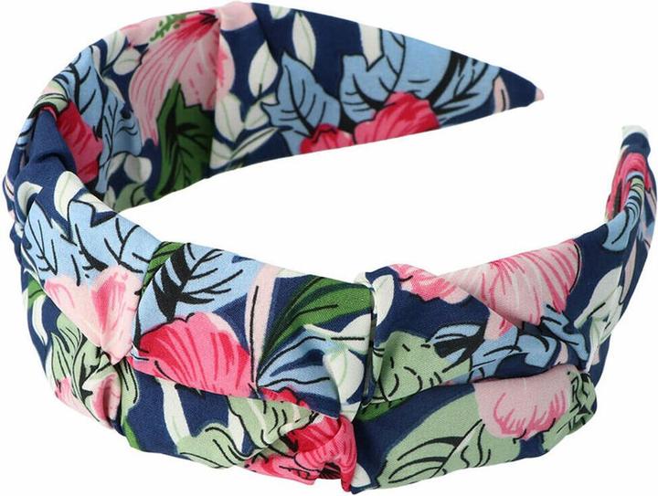 Stirnband aus floralem Stoff mit blauem Hintergrund von Inca