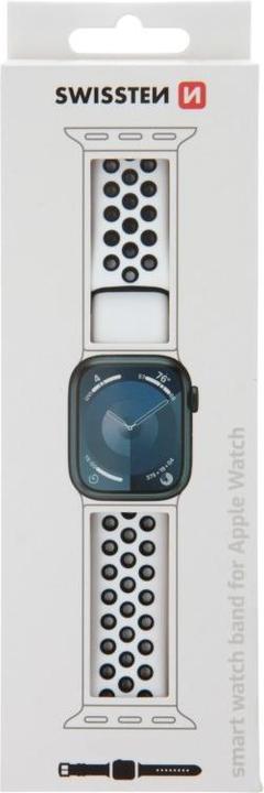 Actual product image Swissten Silicone Band for Apple Watch - Sport 42/44/45/49 mm Platinum/Black (49 mm, Silicone)
