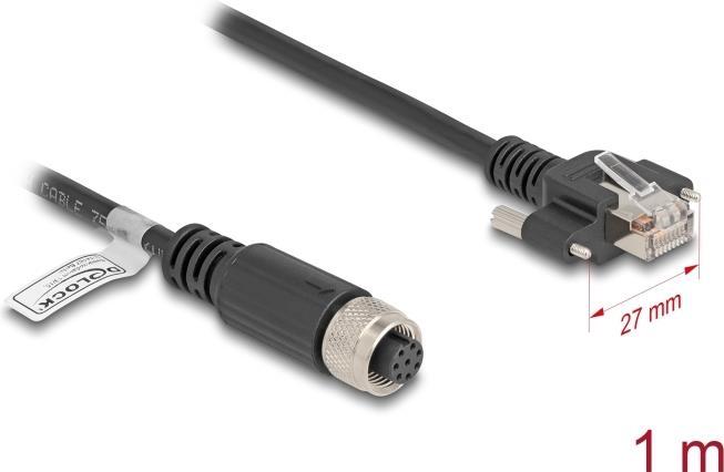 Produktbild Delock M12 Kabel A-kodiert 8 Pin Buchse zu RJ45 Stecker mit (F/UTP, CAT5e, 1 m)