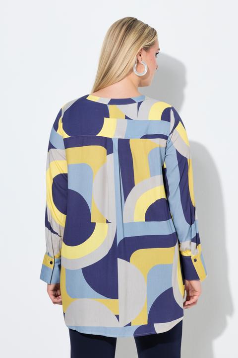 Actual product image Ulla Popken Retro Geometric Print Button Down Tunic Blouse (56)