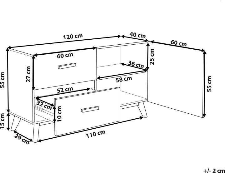 Produktbild Beliani Sideboard weiss / heller Holzfarbton 2 Schubladen Schrank FILI (120 x 40 x 70 cm)