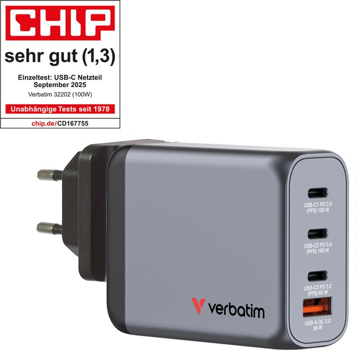 Immagine prodotto Verbatim GNC-100 GaN Charger (100 W, 4 porte)