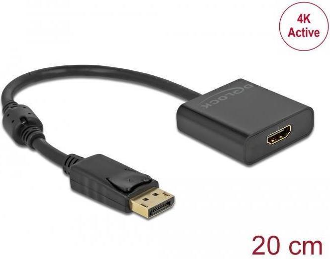 Actual product image Delock Adapter DisplayPort 1.2 male to HDMI female 4K Active black (HDMI, 20 cm)