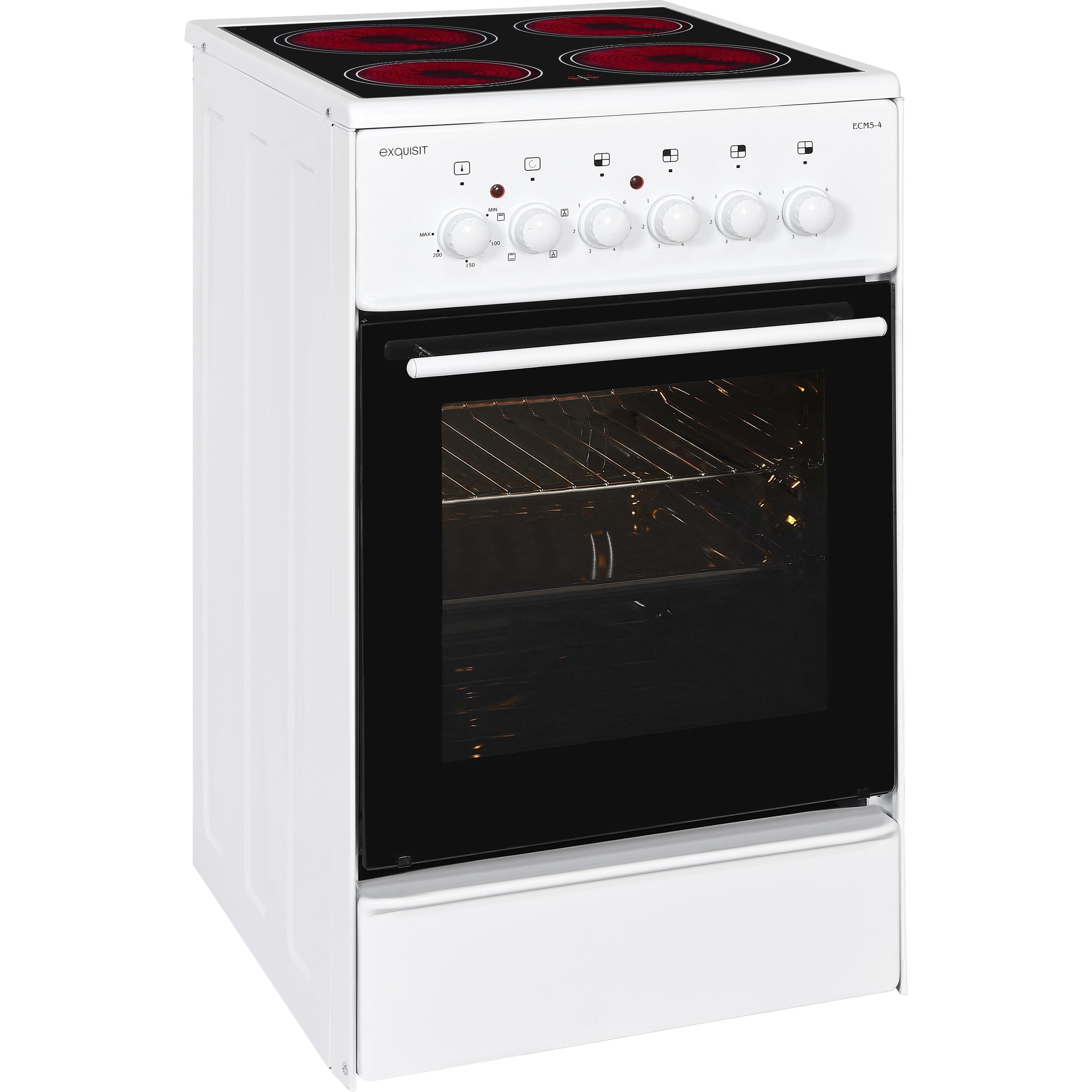 Exquisit ECM 5-4 weiss Standherd 50cm A Ceran 4Heizarten, Backofen + Herd Freistehend, Weiss