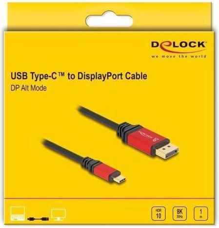 Image du produit Delock Câble USB Type-C™ vers DisplayPort (DP Alt Mode) 8K 30 Hz avec fonction HDR 1 m rouge (1 m, USB Type C, 1.4)
