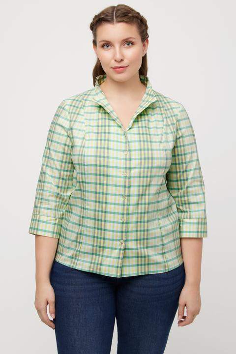 Produktbild Ulla Popken Bluse, Karo, Slim, Kelchkragen, V-Ausschnitt, 3/4-Arm (46, 48)