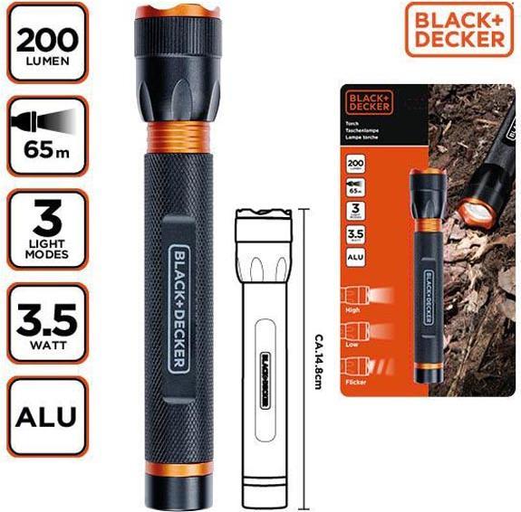 Black & Decker Torch LED 3.5W 200lm 65m beam (27 cm)