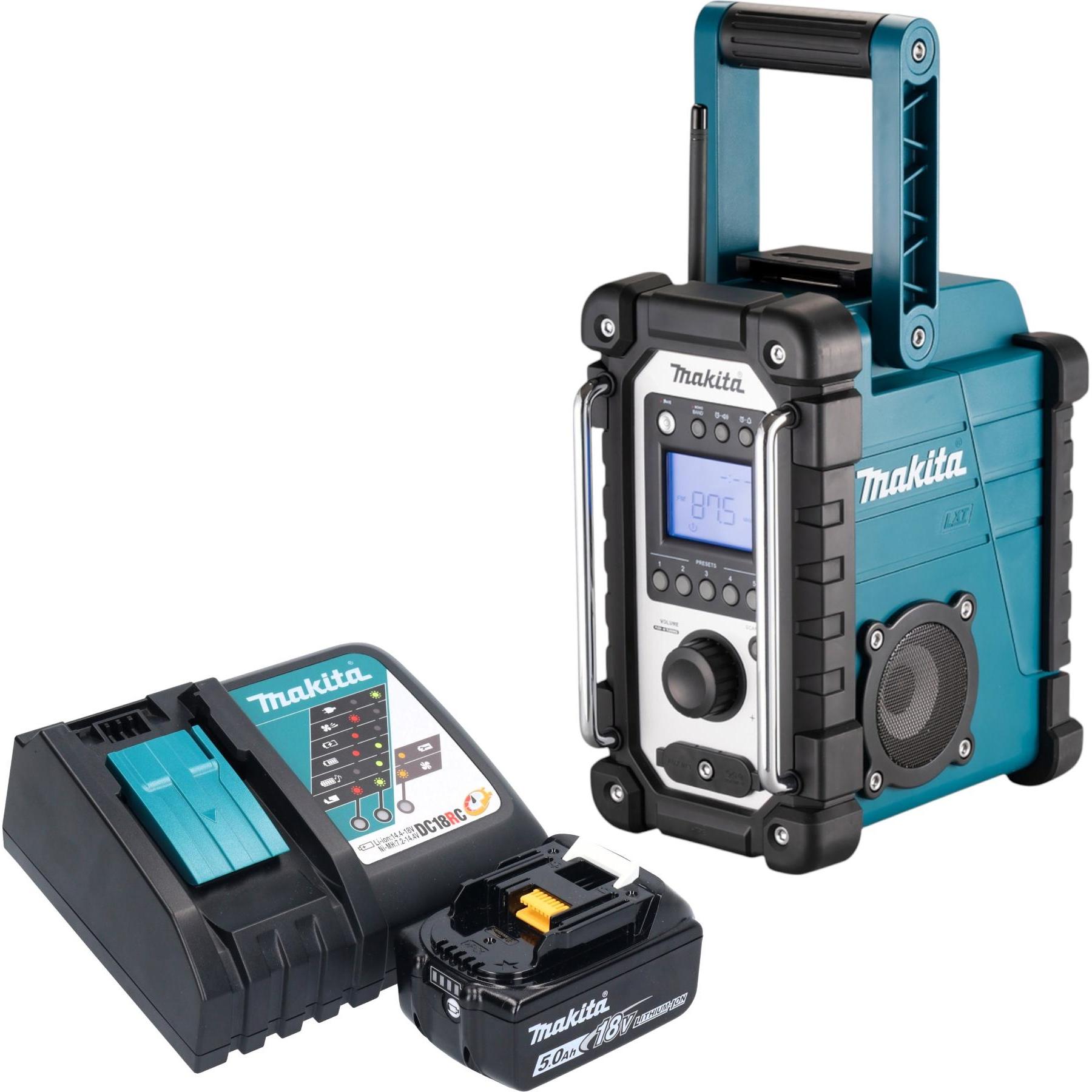 Makita DMR 116 RT1 Radio da cantiere ricaricabile 14,4 - 18 V AM FM AUX + 1x batteria ricaricabile 5,0 Ah (AM, FM), Radio