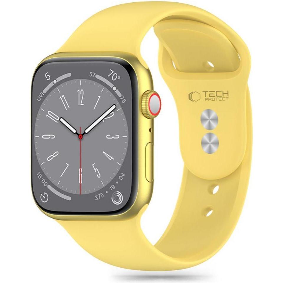 Tech-Protect Silicone Strap for Apple Watch 4 / 5 / 6 / 7 / 8 / 9 / SE (38 / 40 / 41 mm) - Yellow (TPU, 9), Uhrenarmband...