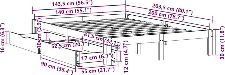 Actual product image vidaXL Bettrahmen (140 x 200 cm)
