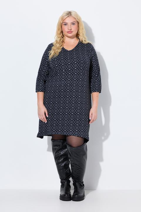 Image du produit Ulla Popken Robe en jersey, décolleté en V et manches 3/4, coupe évasée (60)