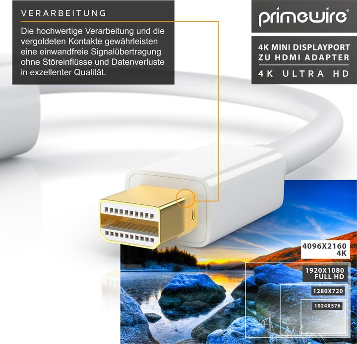 Actual product image Primewire Mini DisplayPort to HDMI Adapter, Ultra HD 4k MiniDP to HDMI Jack Monitor Converter, Adapter Cable (0.17 m, DisplayPort, HDMI)