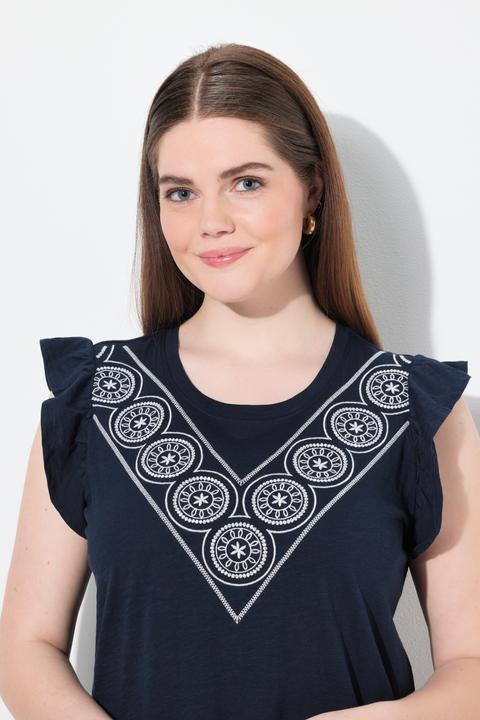 Image du produit Ulla Popken T-shirt, broderie, col rond, manches courtes, coton biologique (50, 52)