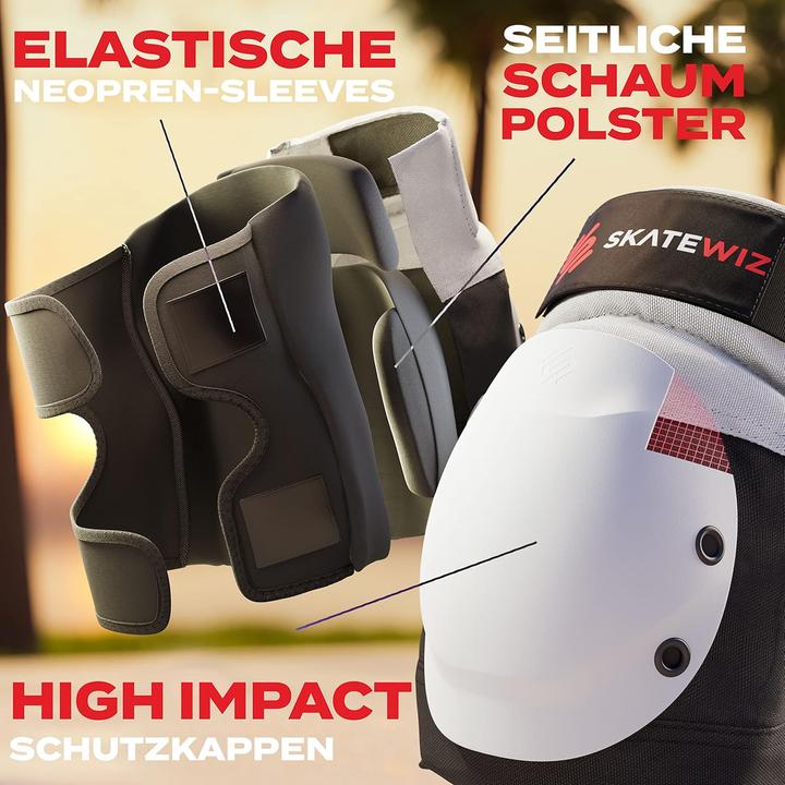Actual product image Skatewiz Inliner Schoner-Set mit Neopren-Sleeves (6-teilig) (M, Wrist protectors, Knee pad, Elbow protectors, 6 pieces)
