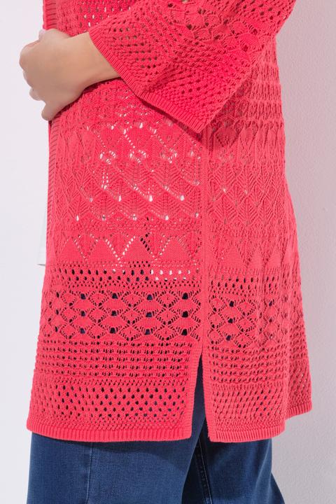 Produktbild Ulla Popken Long-Strickjacke, Ajourstrick, offene Form, 3/4-Arm (50, 52)