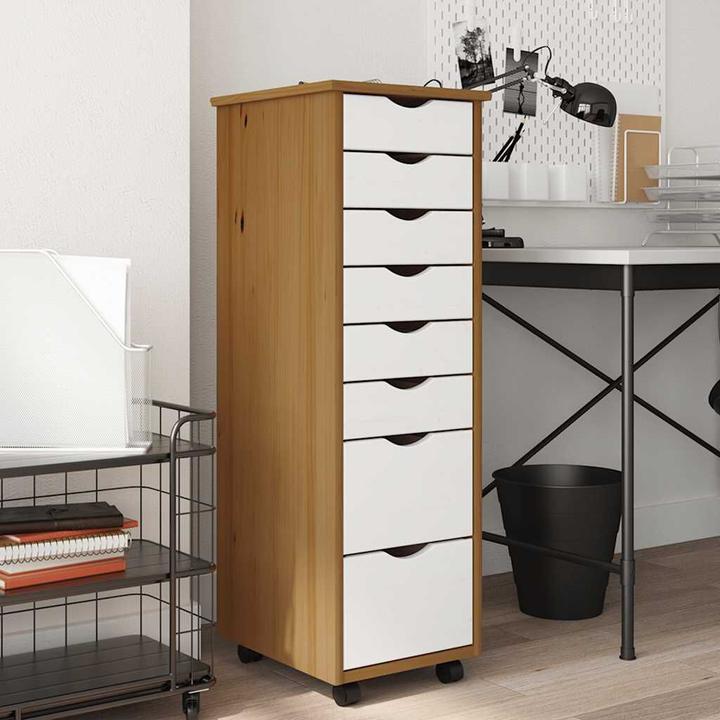 Produktbild vidaXL Rollschrank mit Schubladen MOSS Honigbraun Massivholz Kiefer (34 x 39 x 103 cm)