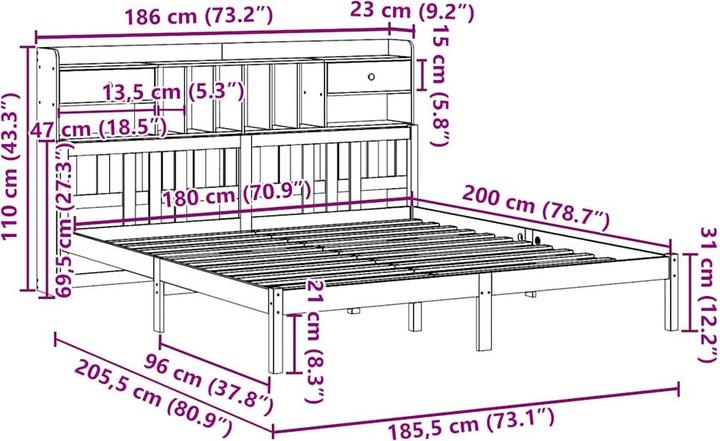 Image du produit vidaXL Bett mit Regal (180 x 200 cm)