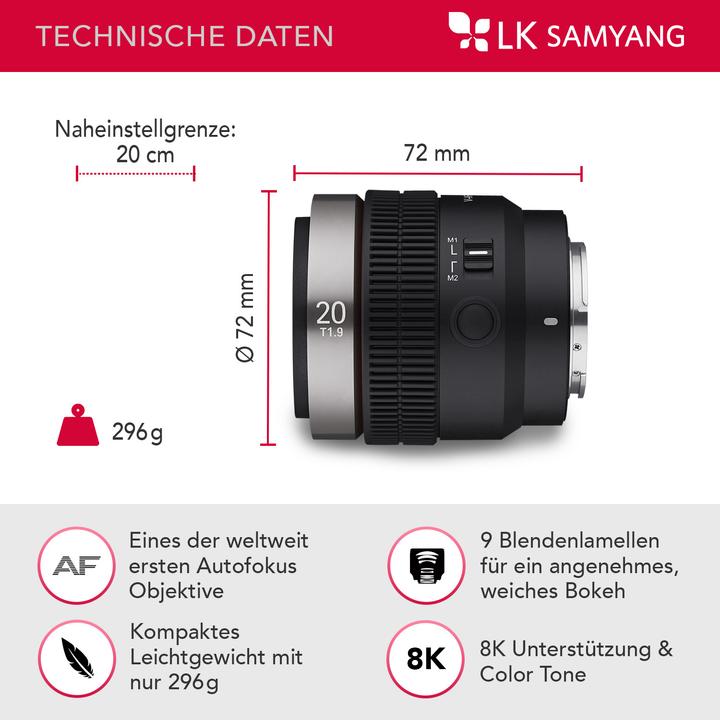 Actual product image Samyang V-AF 20mm F1.9 Sony-E (Sony E, full size)
