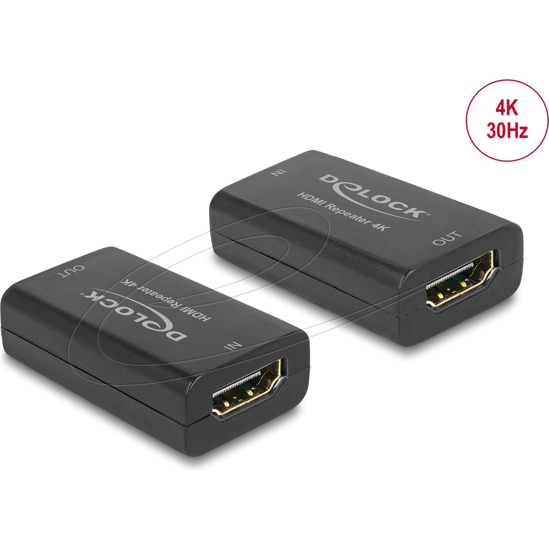Delock Ripetitore HDMI, 4K fino a 30m (HDMI, 4.70 cm), Adattatore dati + video, Nero