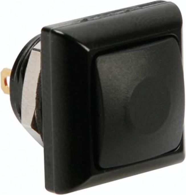 Actual product image Velleman Mini Square Metal Push Button With Black Button 1P Spst Off-(On)