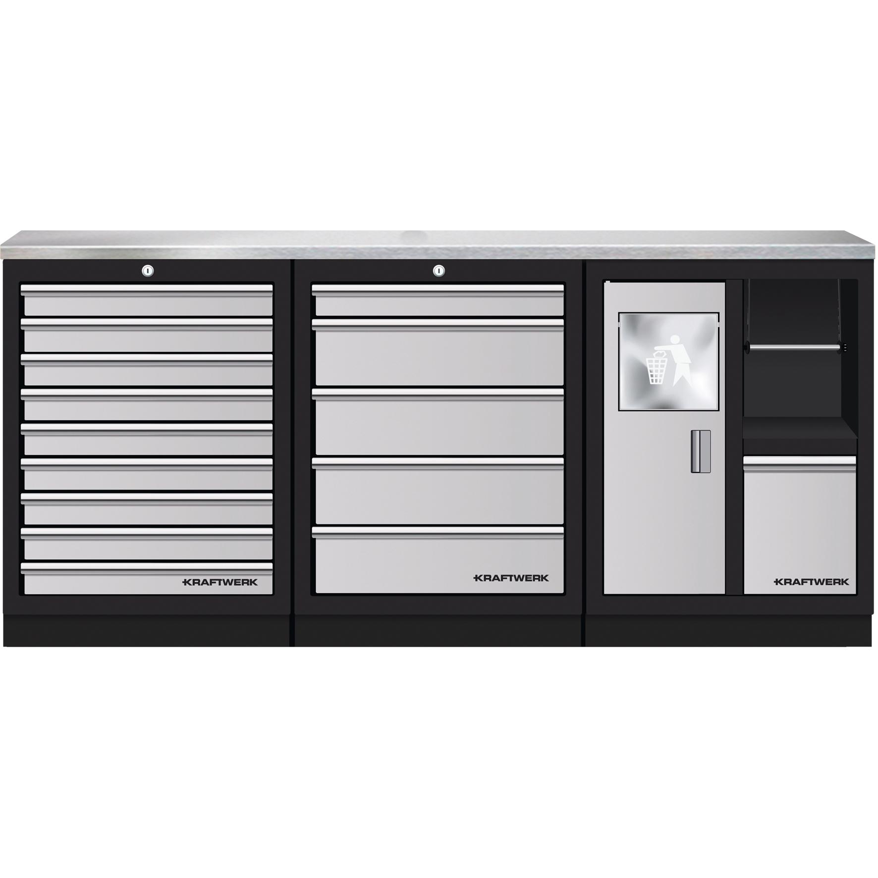 Kraftwerk, Werkstattschrank, Mobilio 3er Kombi Eimer, Edelstahl (45.80 cm, 91 cm)