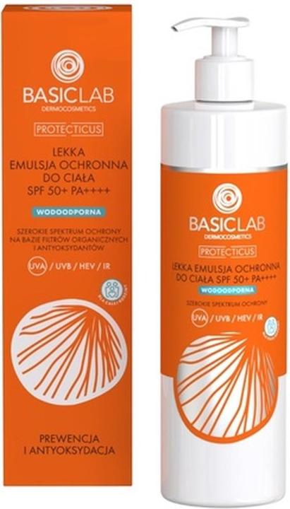 Immagine prodotto BasicLab BASICLAB Protecticus lekka emulsja ochronna do ciała SPF50+ PA+++++ Prewencja i Antyoksydacja 300ml (Crema solare, SPF 50+, 300 ml)