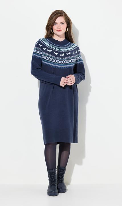 Immagine prodotto Ulla Popken Abito di maglia in stile norvegese con cane, taglio oversize, scollo a girocollo e maniche lunghe (56)