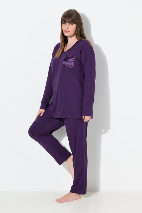 Produktbild Ulla Popken Pyjama, Satin-Brusttasche, V-Ausschnitt, Langarm (68)