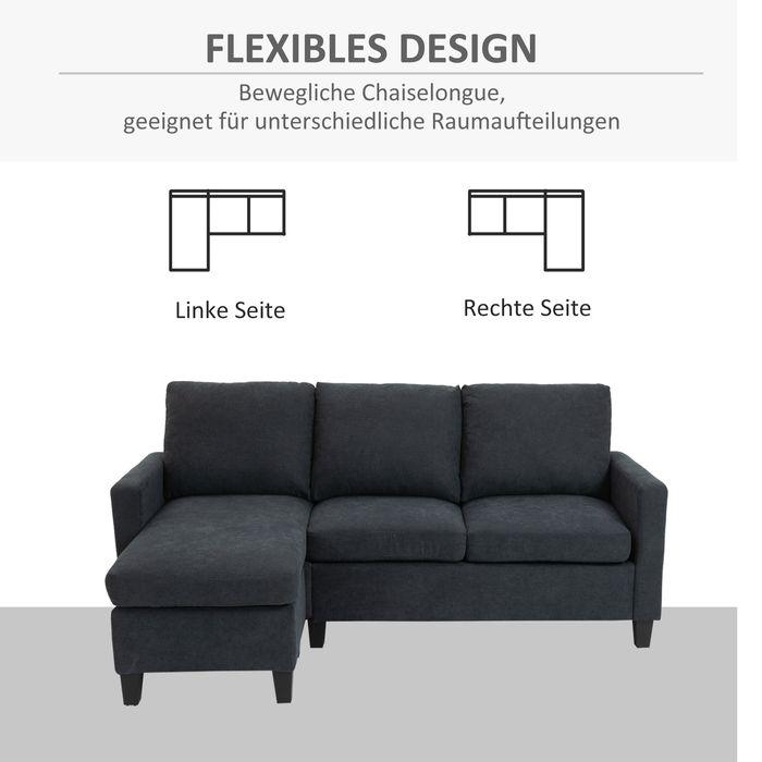 Actual product image Swisshandel24 Corner sofa Fabric sofa Corner sofa set with reversible chaise longue L-shape Dark grey 197 x 139 x (Corner sofa)