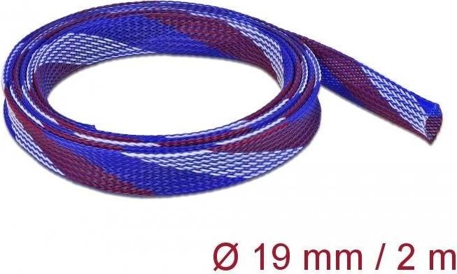 Produktbild Delock Geflechtschlauch dehnbar 2 m x 19 mm blau-rot-weiss (Kabelschlauch, 200 cm)