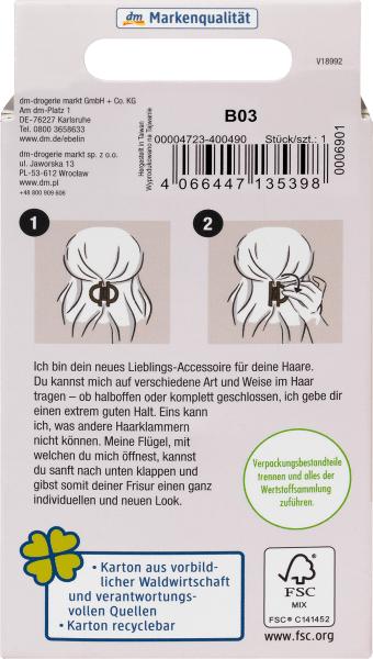 Produktbild dm ebelin Haarklammer mit einklappbaren Flügeln, gross, schwarz (1 Stk.)