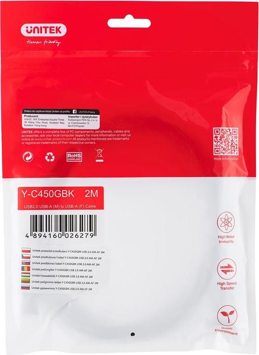 Produktbild Unitek Y-C450GBK USB extension co (2 m, USB 2.0)