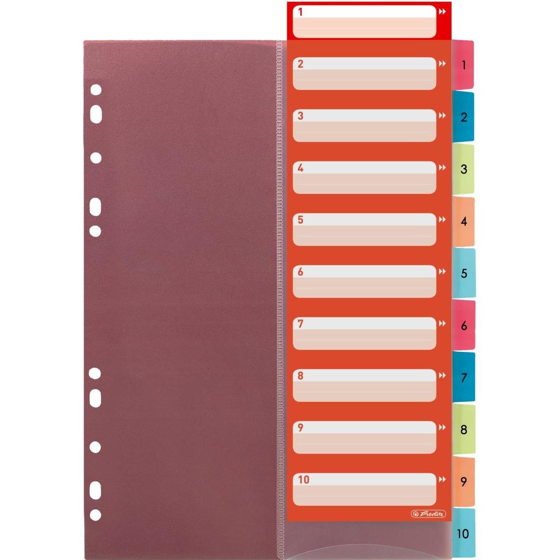 Herlitz, Ordner Zubehör, Register A4 10-tlg 1-10 farbig