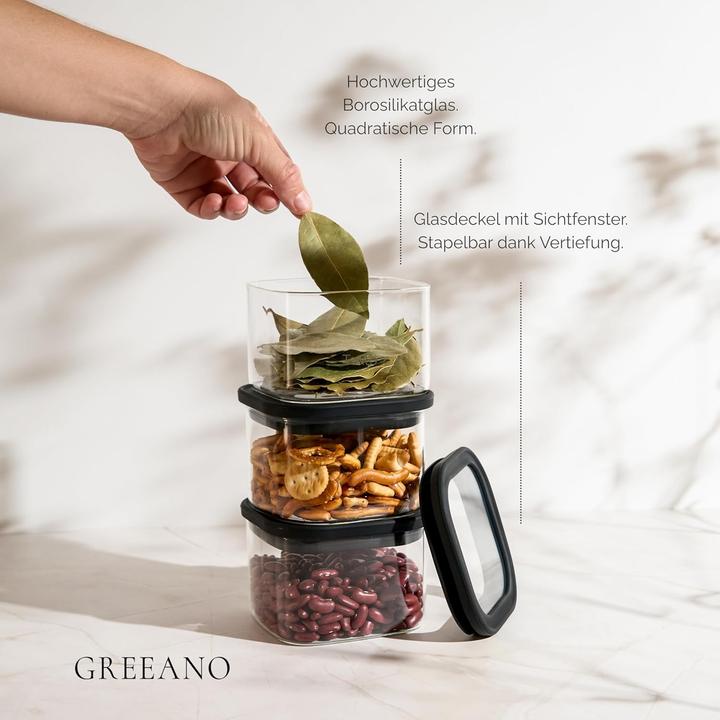 Actual product image Greeano Vorratsgläser eckig (3er Set, 1200ml) luftdicht (1.20 l)
