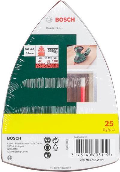 Immagine prodotto Bosch Zubehör Set di fogli abrasivi per levigatrice multipla, 25 pezzi, 11 fori, 102 x 62 mm, 40 - 180 (40, 80, 120, 180)