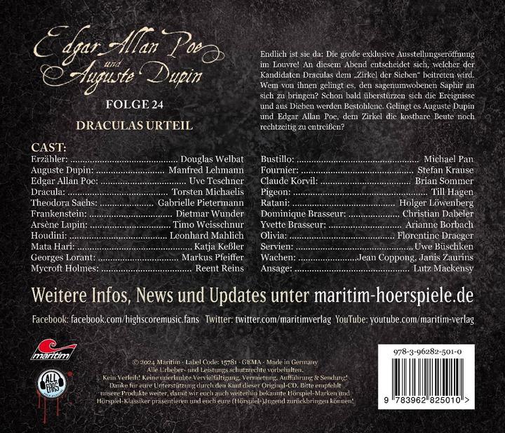 Productafbeelding Aflevering 24 - Dracula's oordeel (Edgar Allan Poe & Auguste Dupin, Duits)