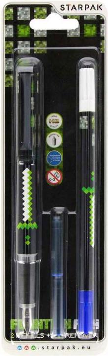 Starpak Füllfederhalter mit 2 Patronen + Pixel Game-Radiergummi (Mehrfarbig, 1 x)