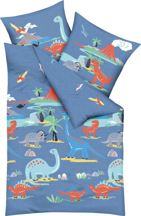 Produktbild Kaeppel Biber Bettwäsche Dinosaurus blau (135 x 200 cm, 80 x 80 cm)
